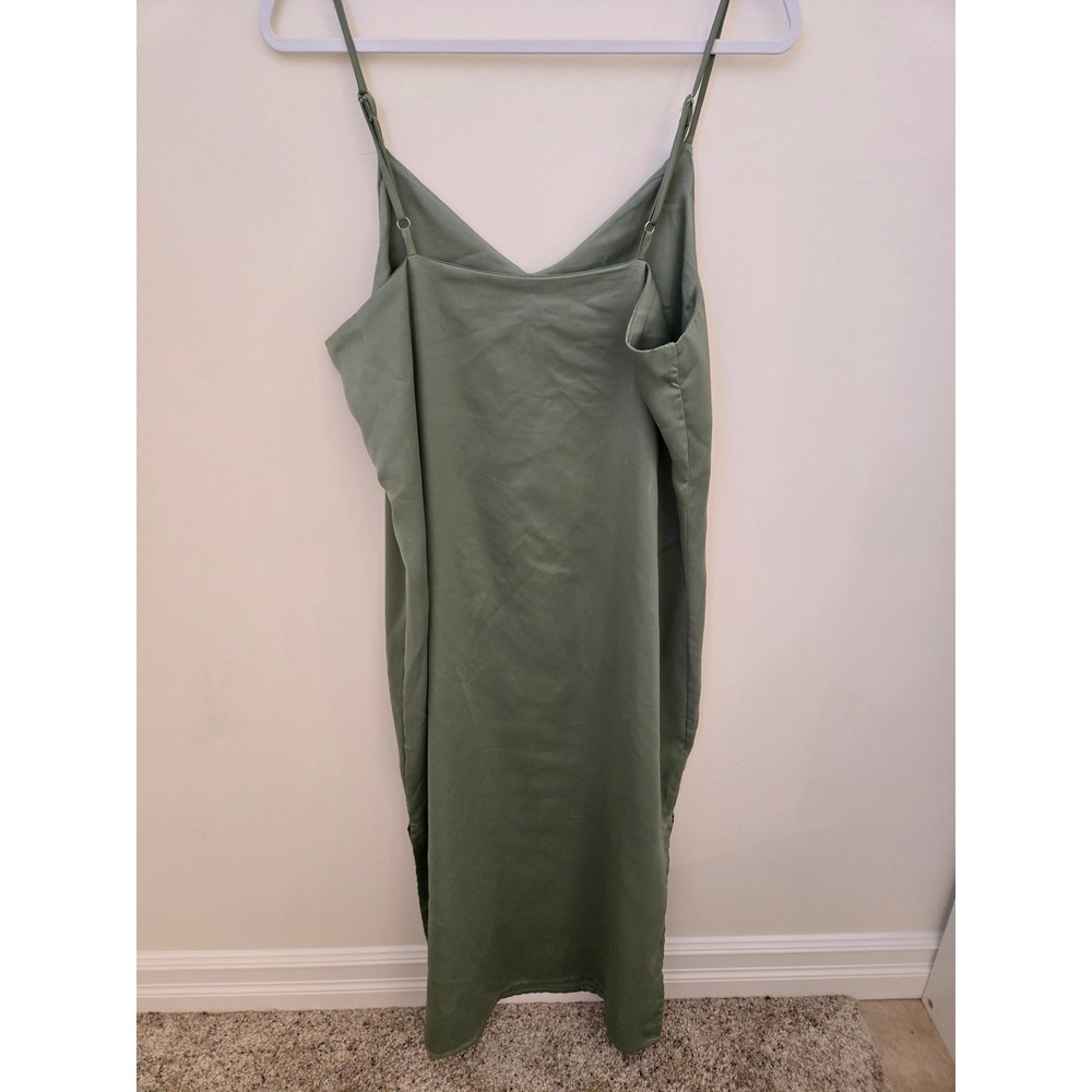 JJXX Sage Green Satin Midi Slip Dress V-Neck Adjustable Straps Size L - Picture 4 of 11